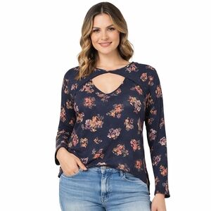 Daytrip Floral Cutout Top XL Black Long Sleeve Boho Buckle